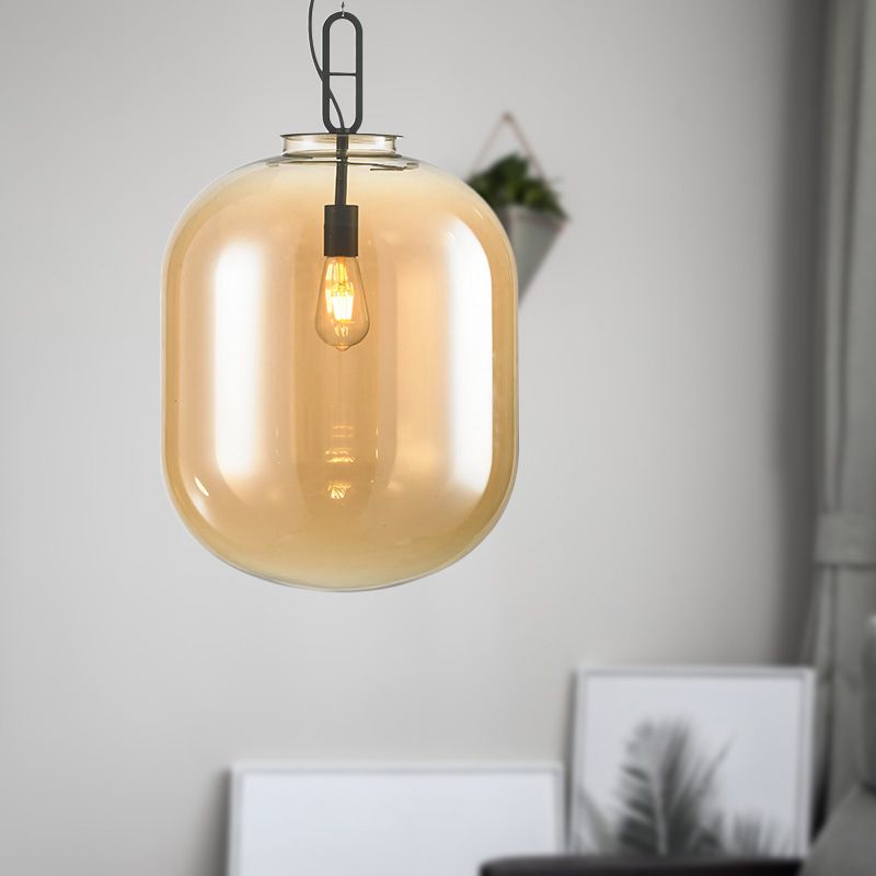 Cilíndrico Luz de techo colgante modernismo Amber/humo vidrio gris 1 cabezal sala de estar luz colgante