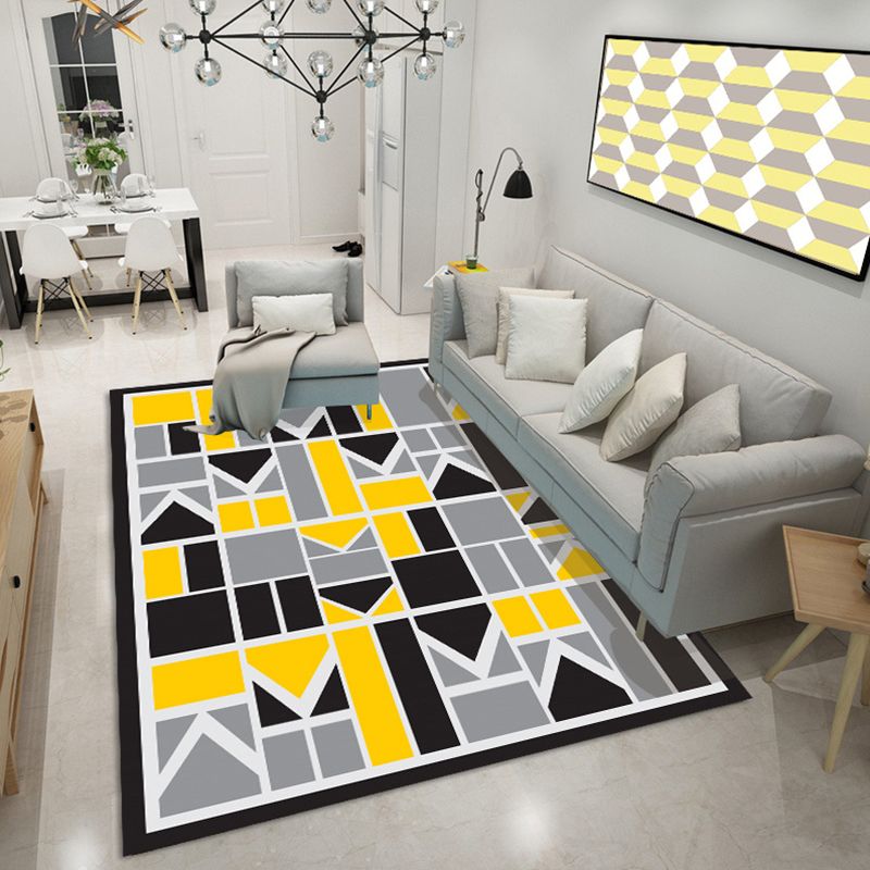 Bold Color Block Geometric Rug Multi Color Modern Rug Polypropylene Machine Washable Non-Slip Stain Resistant Rug for Living Room