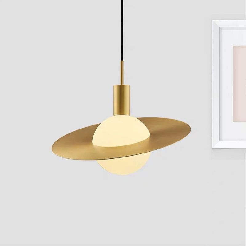 Colgante de suspensión global de oro contemporáneo 1 lámpara colgante de vidrio blanco claro con anillo