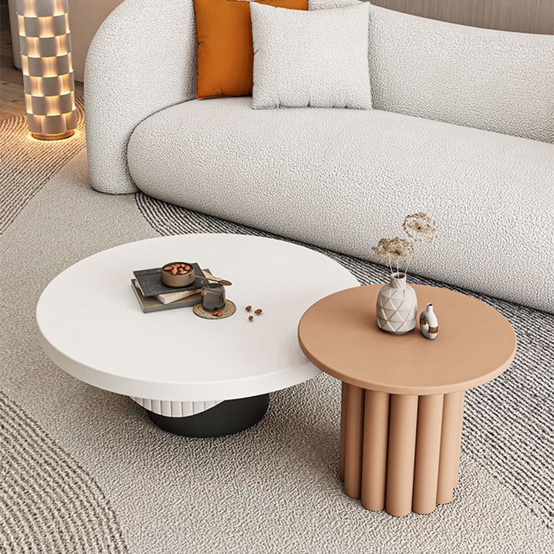 Modern Coffee Table Wooden Round Nesting Coffee Table Set with Pedestal Legs