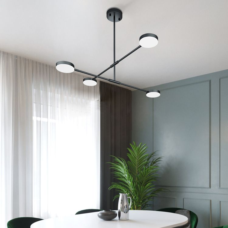 Simple Stylish Linear Chandelier with Drum Shade Acrylic 2/4 Lights LED Black Hanging Light for Living Room