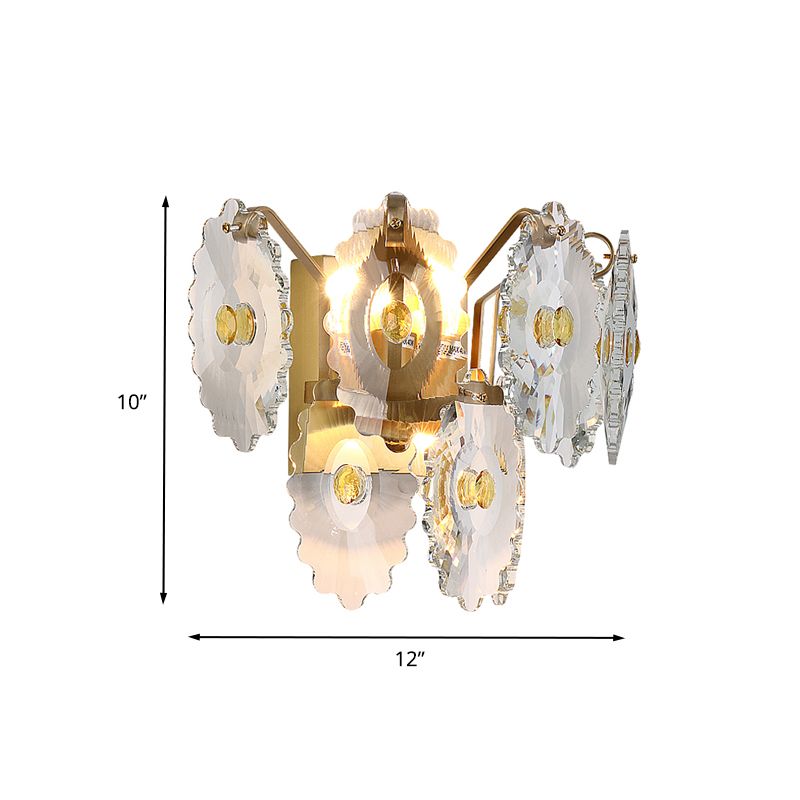 Gear Clear Crystal Wall Mounted Light Postmodern 2 Lights Sconce Light with Green/Gold Gem