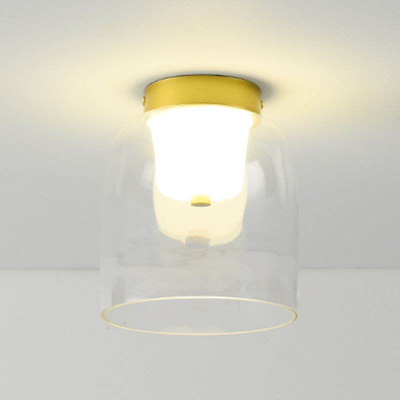 Modern Metal Flush Mount Geometric Shape Ceiling Lamp with Glass Shade for Living Room