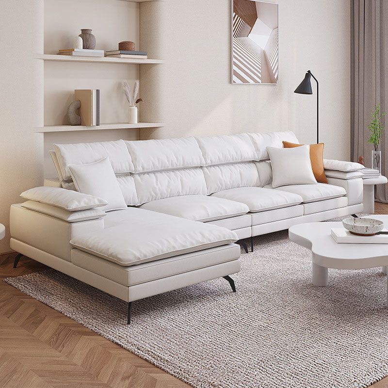 36"H Contemporary Sectional Sofa Leather Cream Down Cushion Sectional