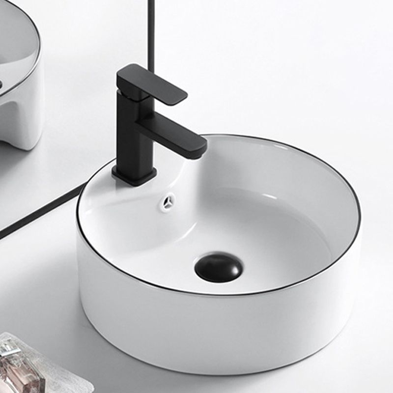 Modern Vessel Bathroom Sink Rectangular Porcelain Drain Assembly and Faucet Wash Stand
