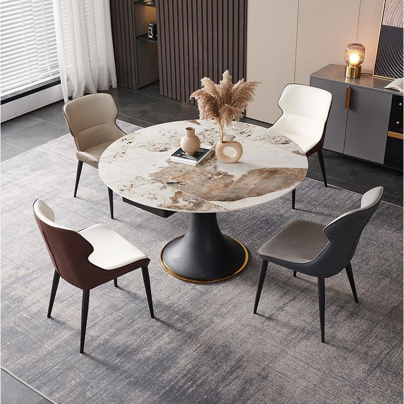 Contemporary Style Leather Dining Side Chairs Wingback Arm Chairs (Set of 4)