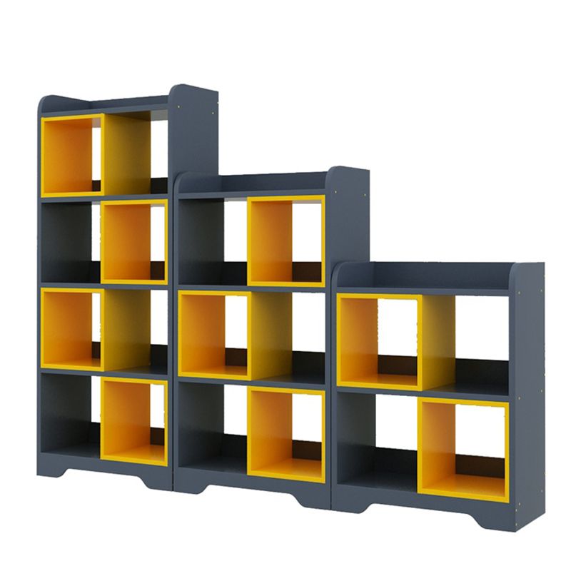 Contemporary Closed Back Book Shelf Manufactured Wood Cubby Storage Bookcase