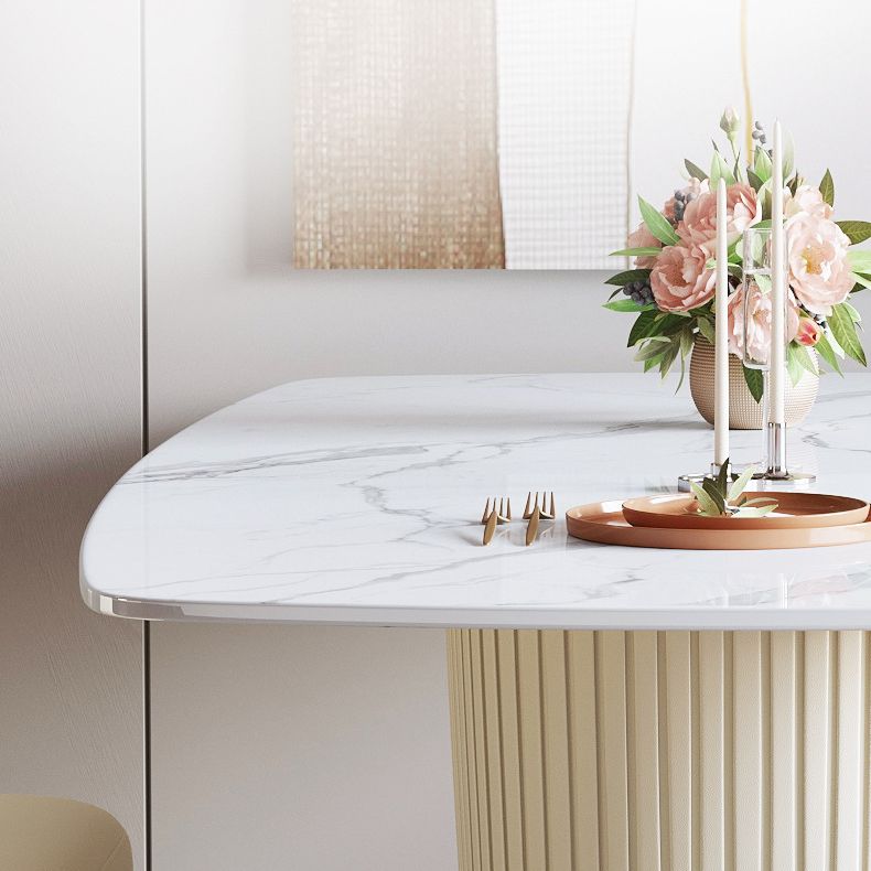 Glam Sintered Stone White Dining Room Set with Round Table Dining Table Furniture