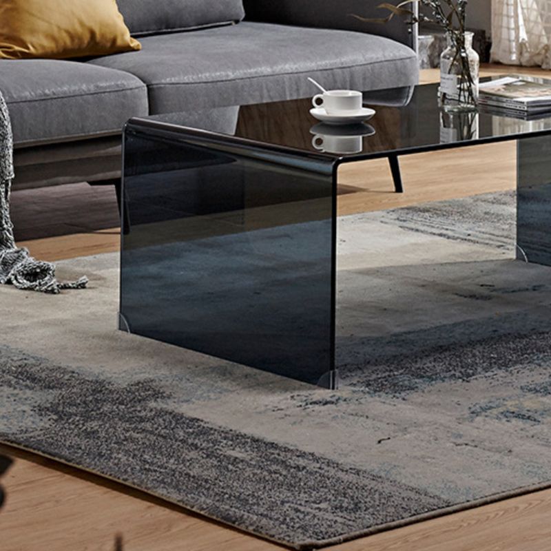 Modern Rectangle Glass Coffee Table Sled Base Cocktail Table