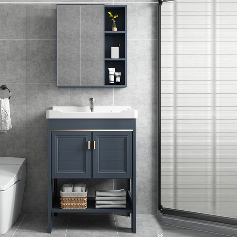 Modern Single Blue Sink Vanity Freestanding Metal Base Bath Vanity