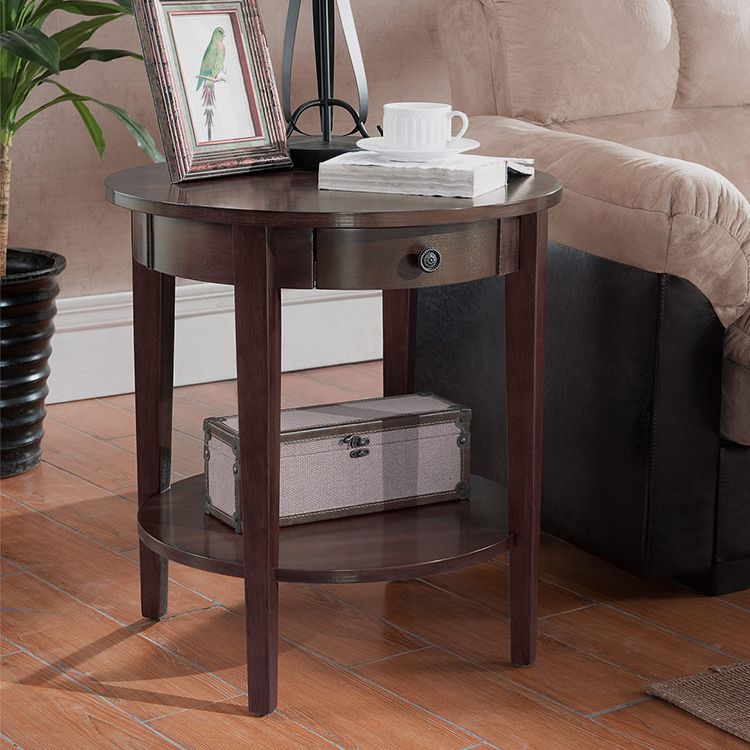 Wood Round Top Side Table 24" Tall 4 Legs End Table with Storage