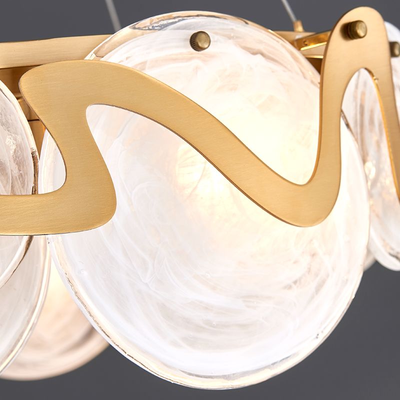 Postmodern Circles Suspended Lighting Fixture Glass Restaurant Island Light in Brass