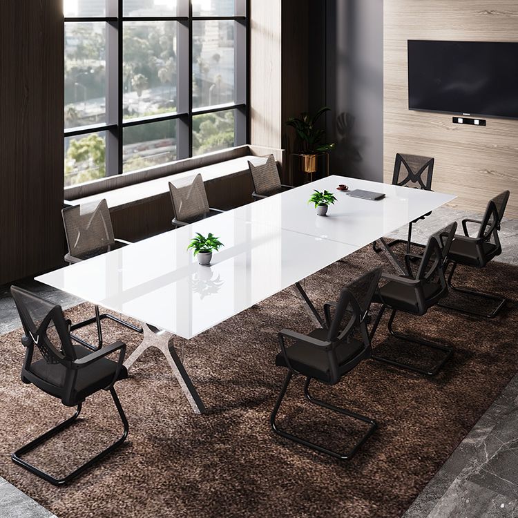 Steel Contemporary Rectangular Dining Table Glass Top Dining Table for Dining Room
