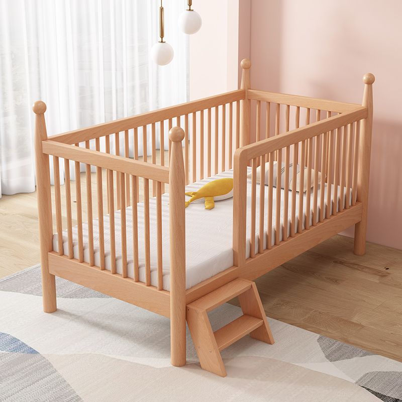 Naitural Nursery Crib with Guardrail Farmhouse Baby Crib in Solid Wood