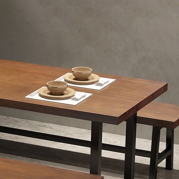 Table à manger industrielle en bois massif table de rectangle marron avec base de traîneau pour salle à manger