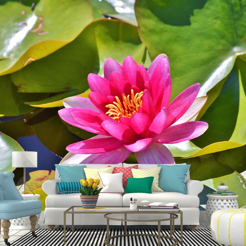 Lotus Flower Mural for Accent Wall Water Resistant Wall Covering in Light Color