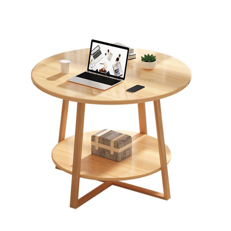 27.5" Tall Cross Legs Side Table Wood Natural/ White Round Side End Table
