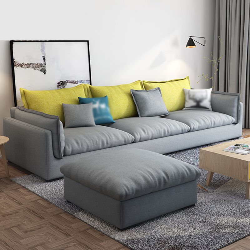 Living Room Gray Stationary Sofa Recessed Arm Standard Cushions Couch