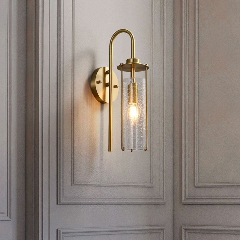 Modern Metal Wall Sconce Cylinder Shape Wall Light with Glass Shade for Bedroom