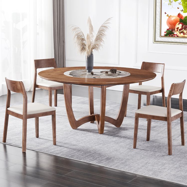Contemporary Turntable Round Dining Table Ash Wood Sled Base Dining Table