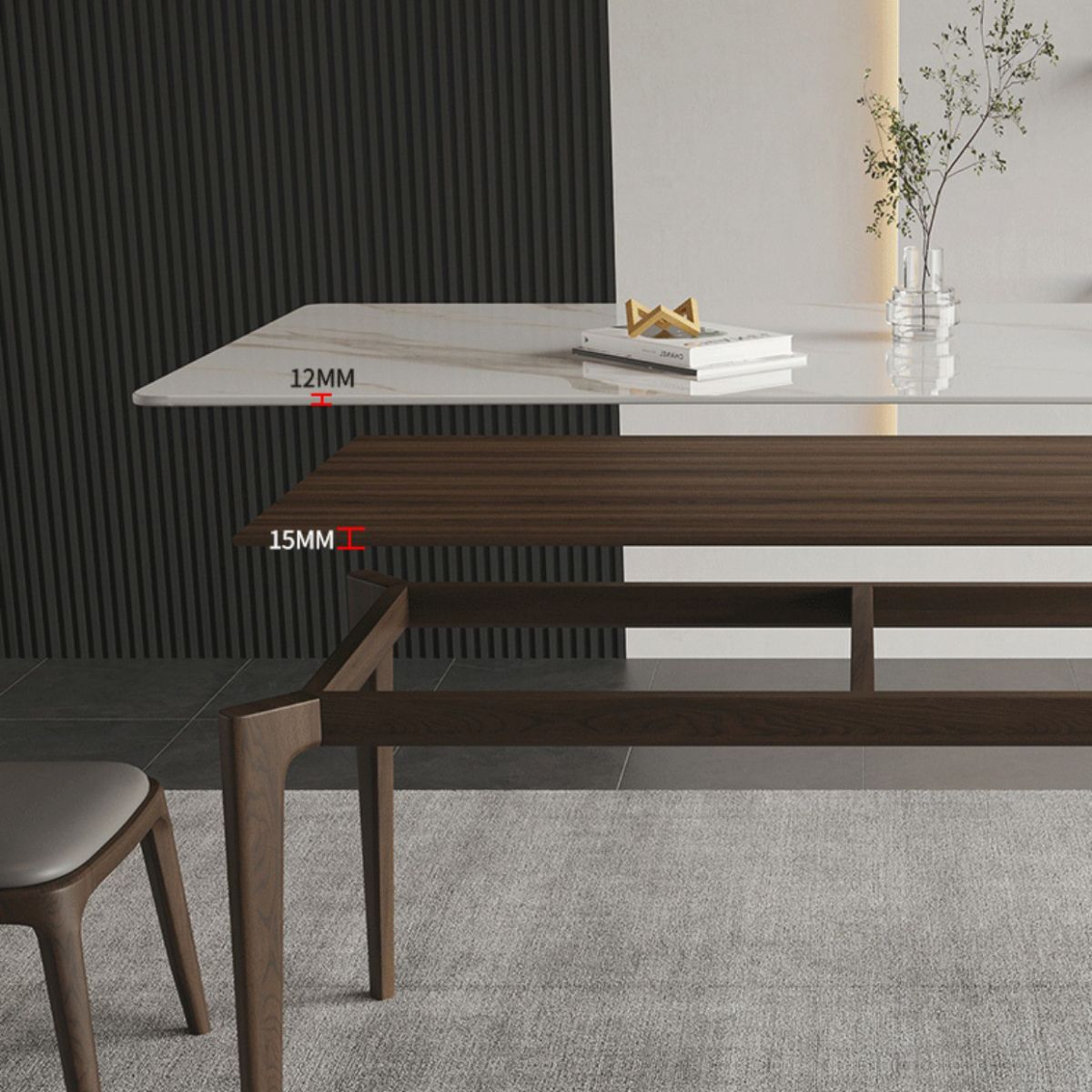 Rectangle Stone Dining Table Solid Wood 4 Legs Dining Table for Kitchen