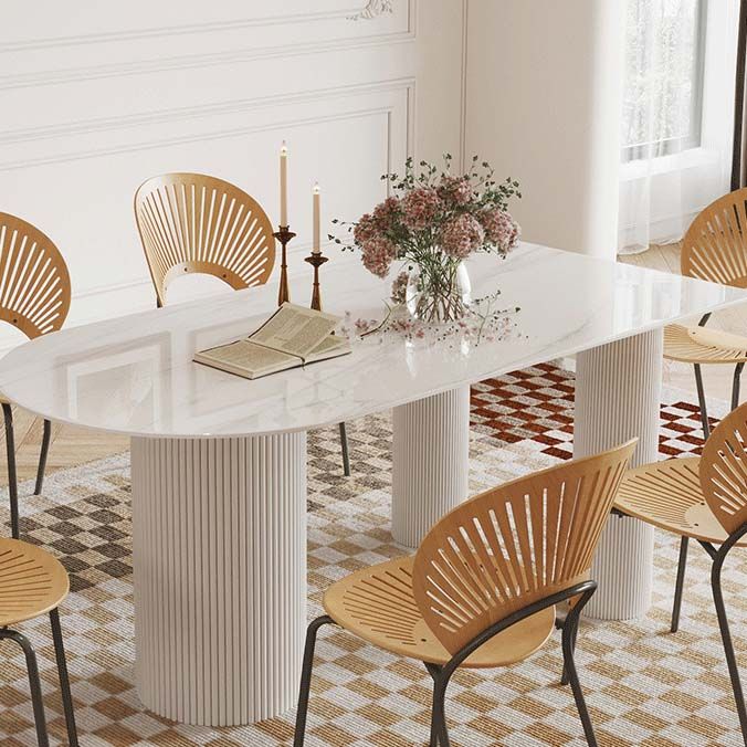 Contemporary Free Form Dining Table White Stone Top Table for Home