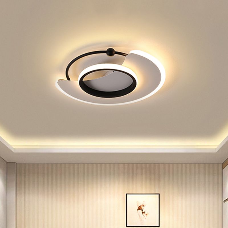 Black Geometric Flush Light Fixture Minimalist LED Metal Flush Mount Lighting, Warm/White Light