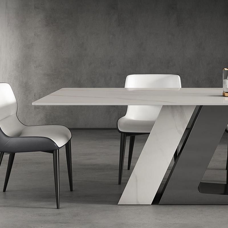 Stone Rectangle Dining Table Contemporary Dining Table with Pedestal Base