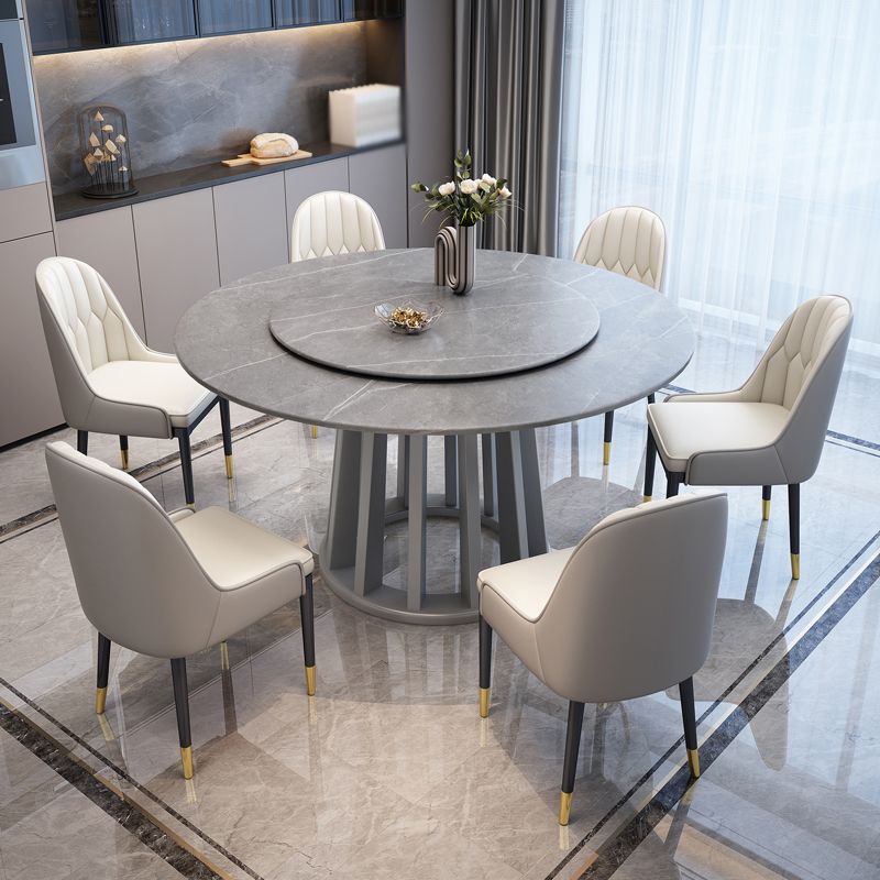 Contemporary Round Stone Table Standard Height Dining Table with Pedestal Base