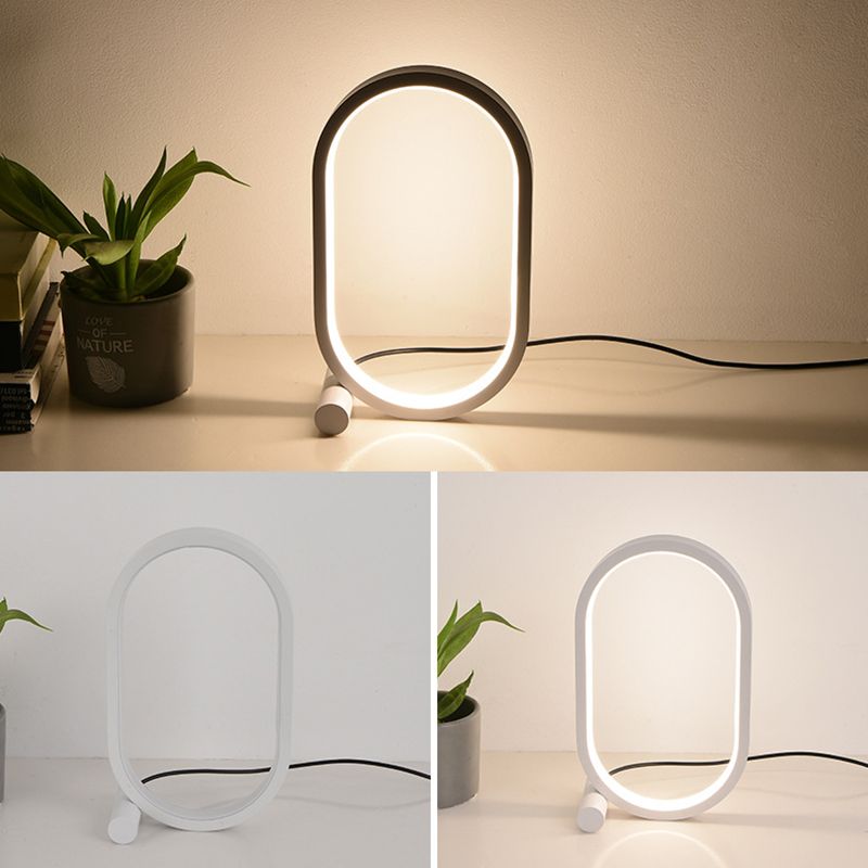 Oval Nightstand Light Simplicity Acrylic Bedside LED Table Light with USB Charging Cord
