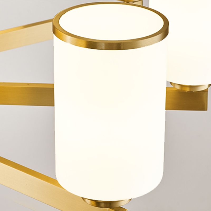 Modern Concise Pendant Light Metal Cylindrical Chandelier with Glass Shade