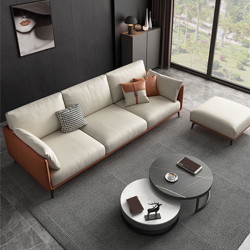 Square Arm Sectional Stain Resistant Sofa Chaise Beige Faux Leather