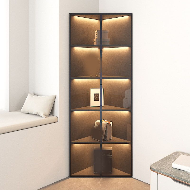 Corner Glass Paned Wood No Distressing Contemporary Accent Cabinet