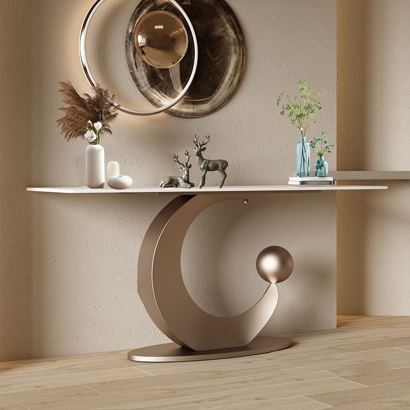 Rectangle Shape Contemporary Console Table Stone Sofa Table in Gold/Black