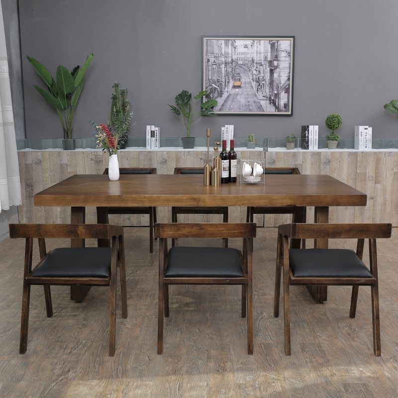 Contemporary Solid Wood Dining Table Set Rectangle Shape Standard Dining Set in Brown