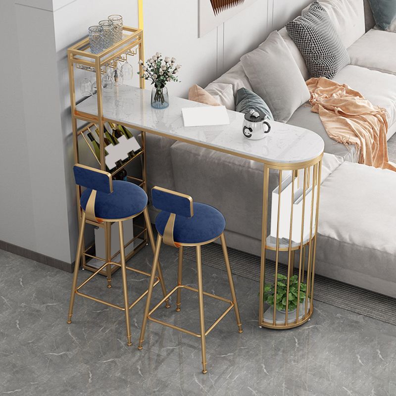 Metal Base Backrest Dining Stools Glam Round Bar Stools with Cushion