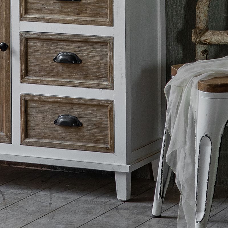 Rectangular Wood Cabinet Industrial Accent Chest in Distressed White