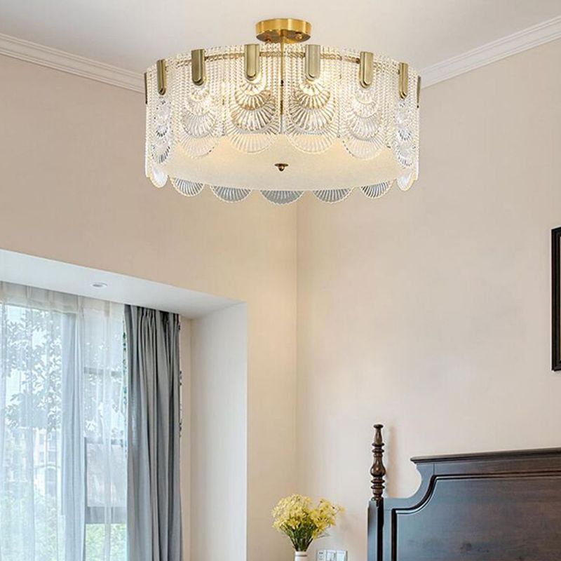 Modern Semi Flush Mount Light Glass Light Fixture in Brass for Living Room