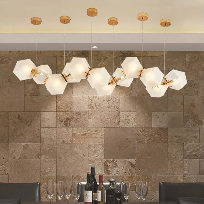 Post-modern DNA Structure Suspension Lamp Frosted Glass 8-Bulb Dinner Island Light in Gold