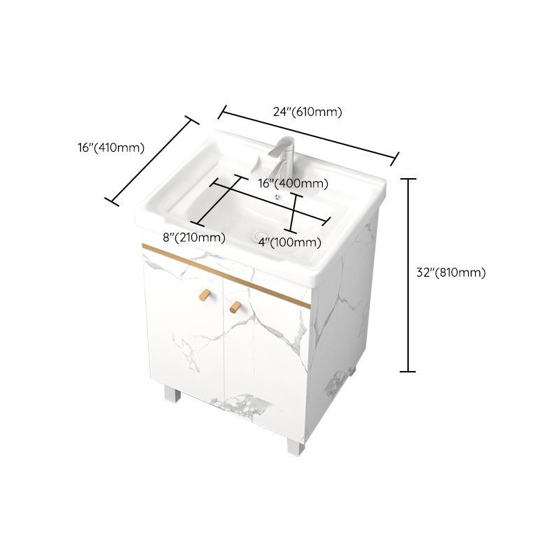 Rectangle Vanity Set White Single Sink Mirror Freestanding Bathroom Vanity with Door