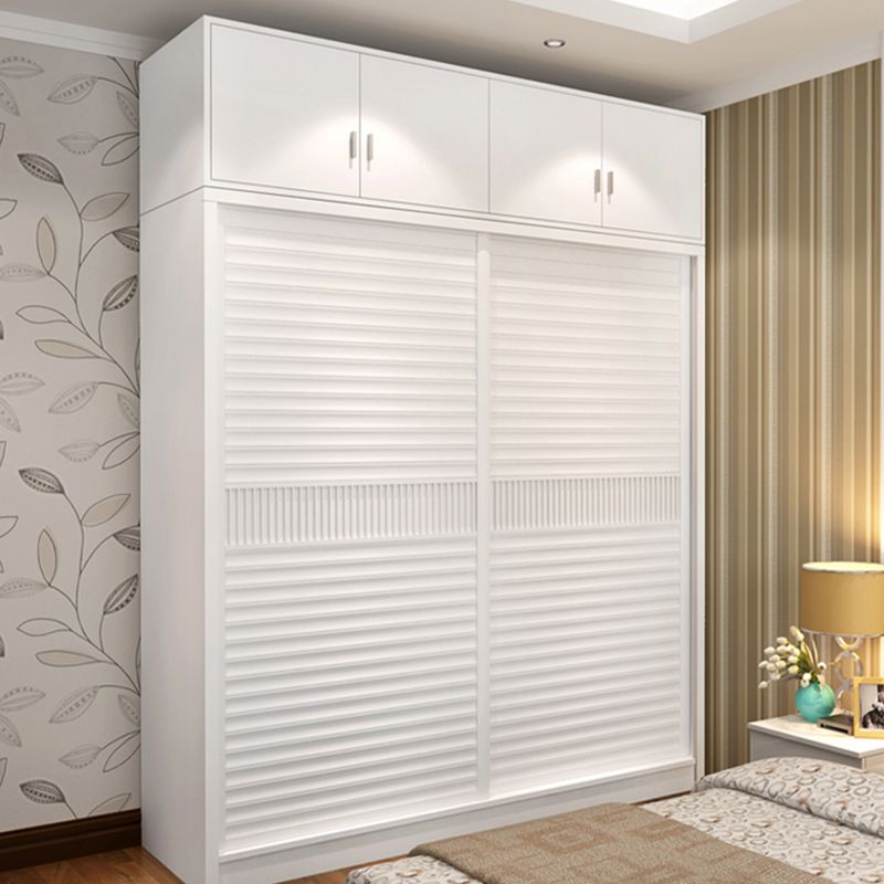 Modern Storage Cabinet with Sliding Doors Manufactured Wood White Cabinet for Bedroom