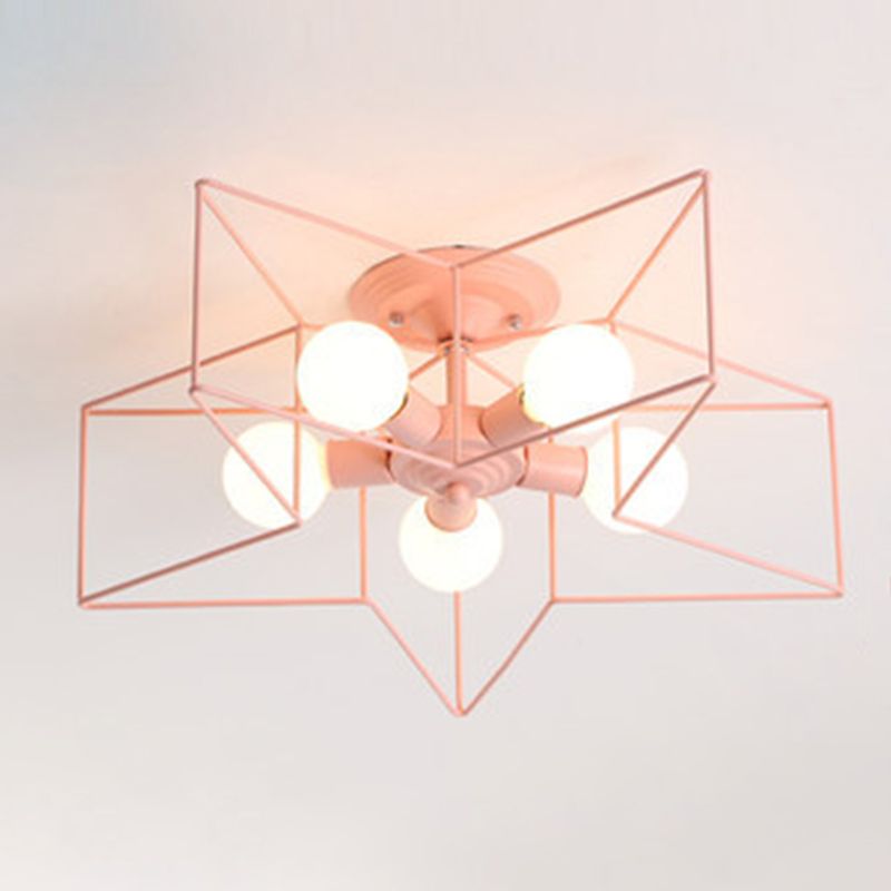 Star Metal Semi Flush Mount Plafond Light Industrial 5 Lights Living Room Semi Flush Plafond Light
