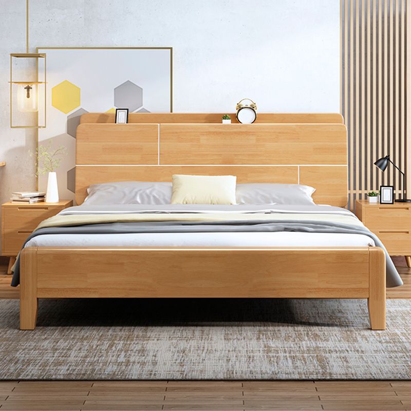 Scandinavian Solid Wood Bed with Headboard 39.37" Tall Standard Bed