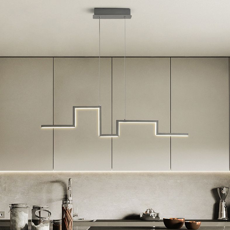 Luce a ciondolo a led grigio in ferro battuto in gel di silice in stile conciso moderno luce appesa lineare per sala da pranzo