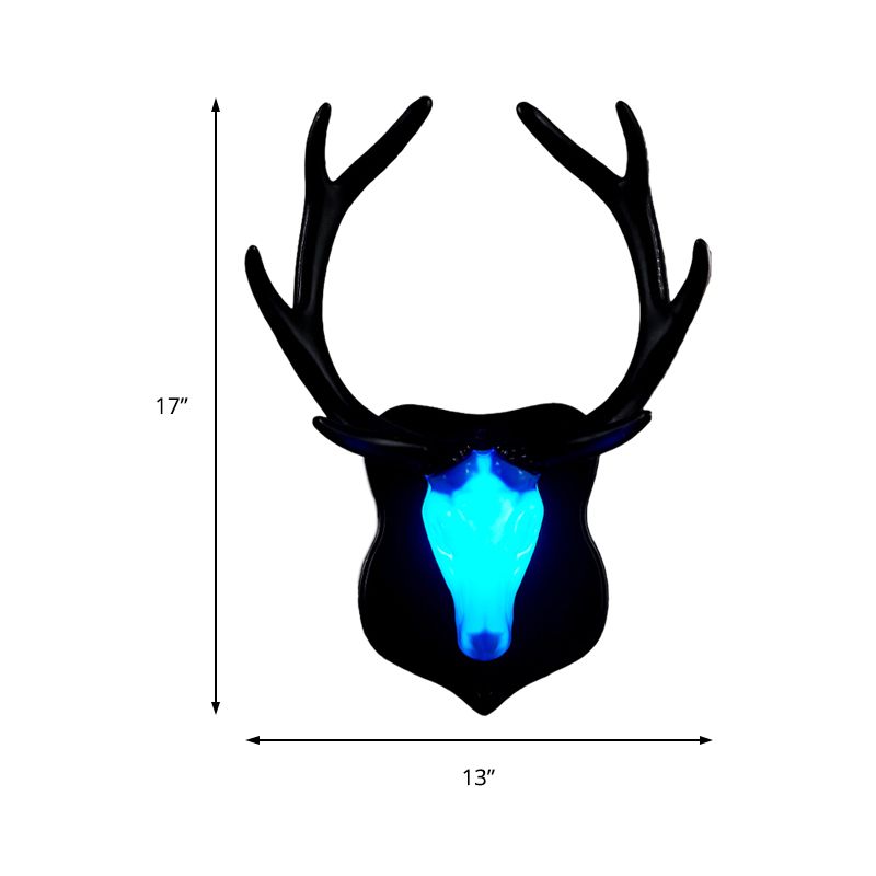 Lámpara de pared de ciervos LED país de resina blanca/azul lámpara de apliques para sala de estar con asta blanca/negra