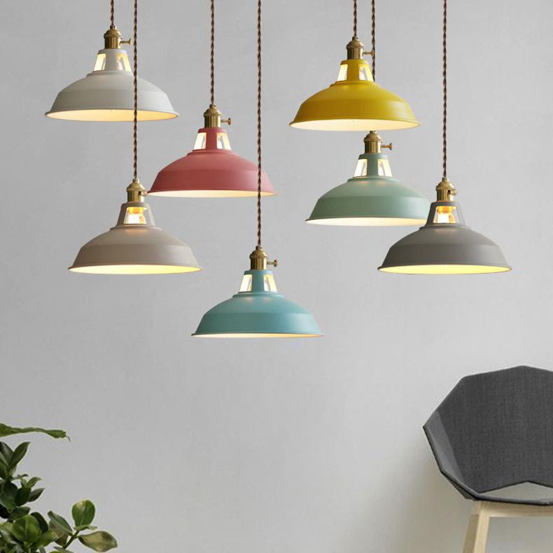 Kitchen Barn Metal Shade Pendant Lamp 1 Light Nordic Style Macaron Colored Hanging Lamp