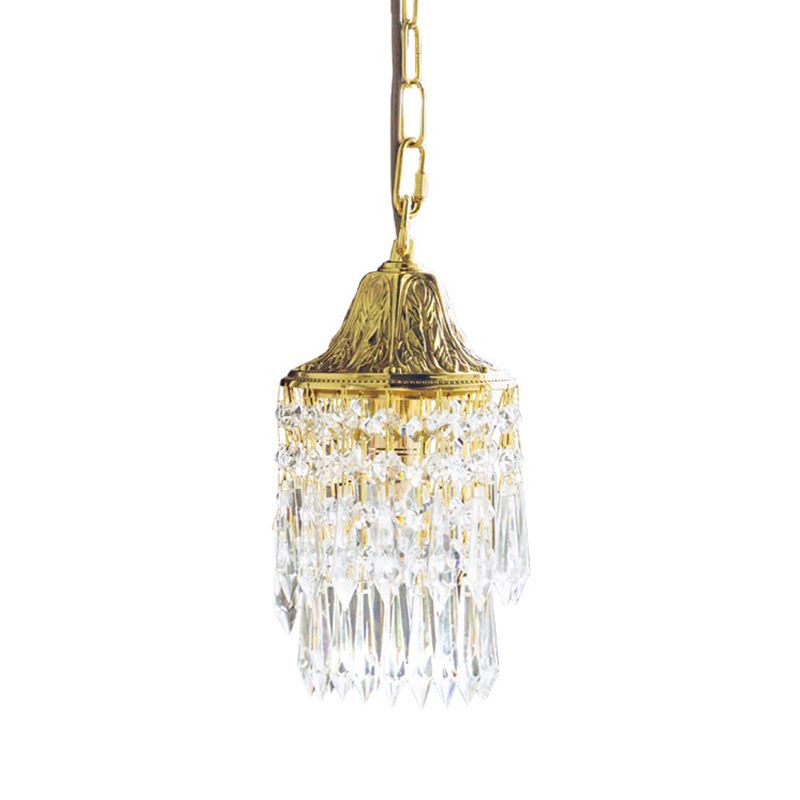 Vintage Wind Chime Crystal Pendant Lamp Golden Relief Crown Hanging Light for Bedroom