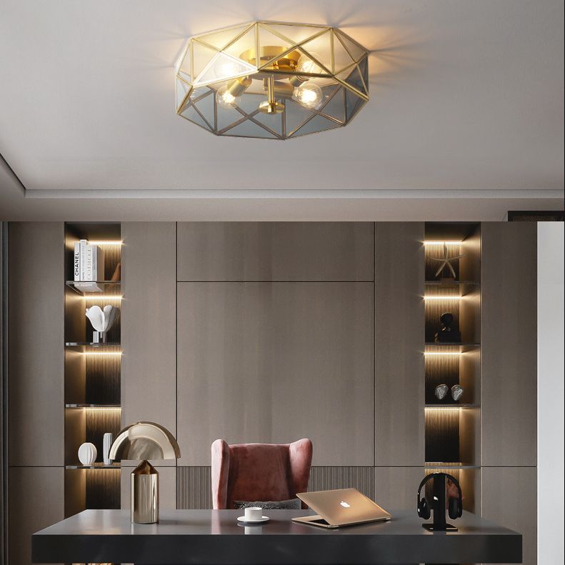 Octagon Flush Mount Plafond Licht Colonial Clear Glass Ceiling Mount Light Fixture voor slaapkamer