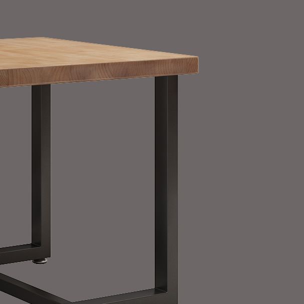 Industrial Solid Wood Dining Table Square Table in Brown with Metal Trestle Base