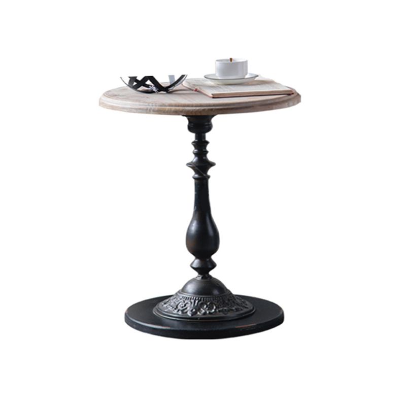 Round Wood Top Coffee Table Iron Pedestal Cocktail Table - Distressed Surface Treatment